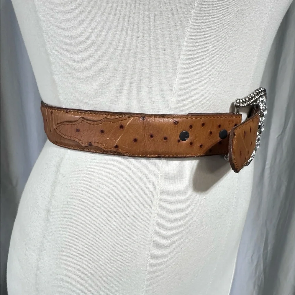 Brown Leather Belt with Silver Buckle Tony Lama Western L Cowgirl Rhinestone